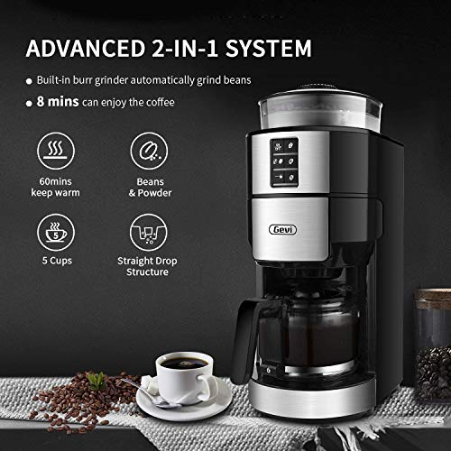 5Cup Drip Coffee Maker with BuiltIn Coffee Burr Grinder, FiveStage